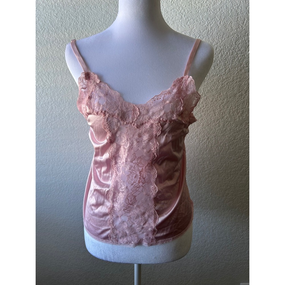 Bestform Vtg Baby Pink Lace‎ Trim Satin Slip Camisole 34 Small Coquette Fairy